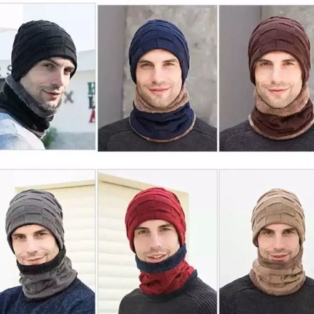 Brand New Winter Men Knit Beanie Hat with Neck Warmer Scarf Set 2-Piece